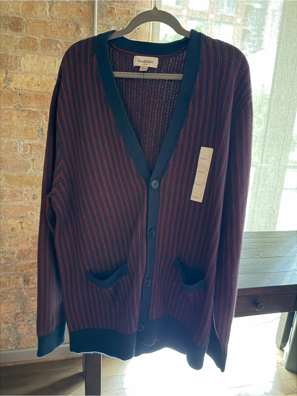 Goodfellow & Co Burgundy & Navy Striped Button-Front Cardigan